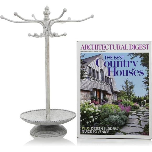 White Metal Jewelry Holder Stand, Necklace Bracelet Organizer Rack with 12 Hooks - Picture 5 of 5